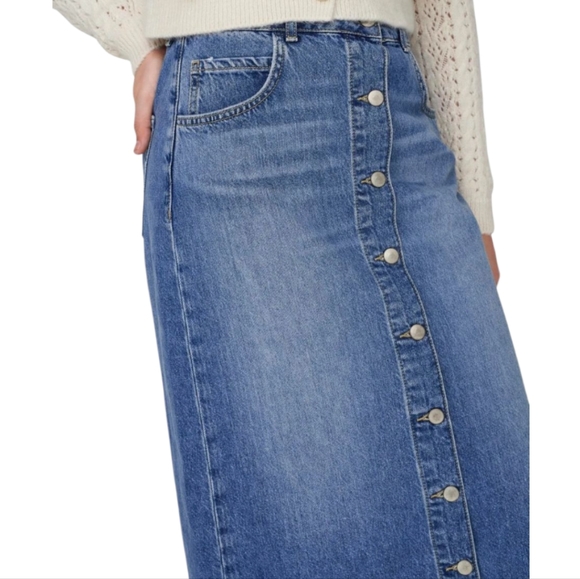 Ralph Lauren button front raw hem midi Denim Jeans Button skirt‎ Size 8 Med New - Picture 1 of 10